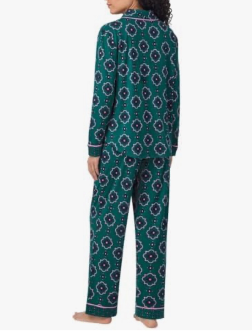 Room Service Womens Green Geo Shawl Collar Pajamas Classic - Medium - Picture 4 of 9